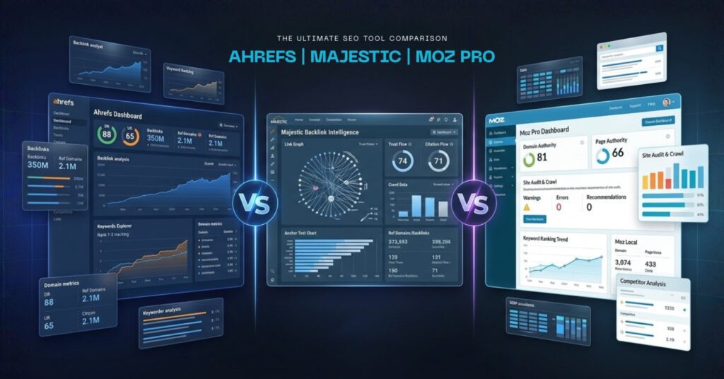 ahrefs vs majestic vs seomoz