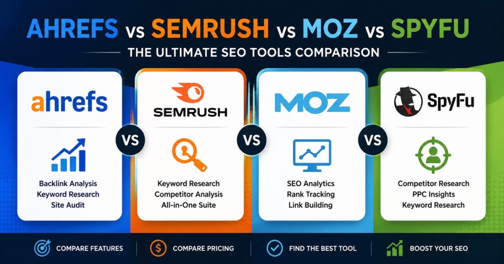 ahrefs vs semrush vs moz vs spyfu
